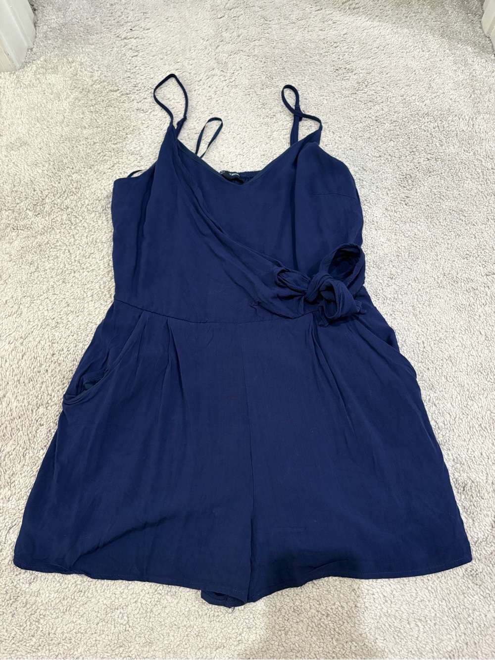 Women’s Small Navy Sleeveless Romper with Waist Tie